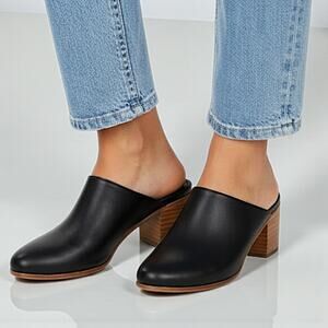 Nisolo All-Day Heeled Mule Black Leather Slip-On Block Heel Mule - Size 5 - NEW